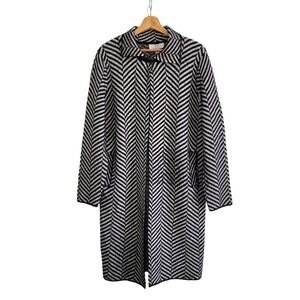 Magaschoni XL Black White Herringbone Chevron Long Knit Coatigan Cardigan NEW
